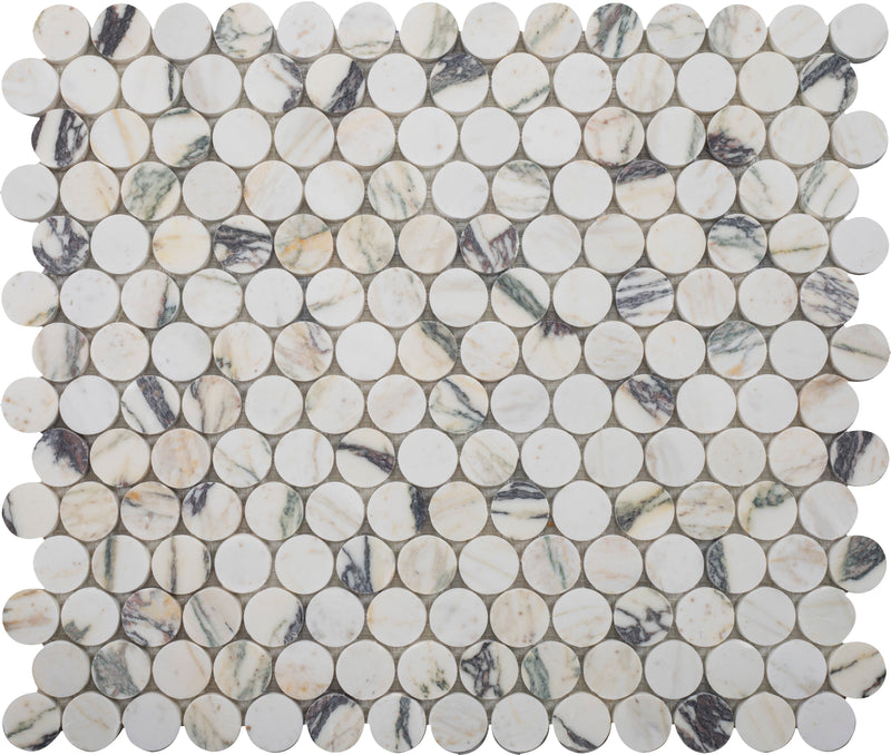 Calacatta Monet Penny Round Honed Mosaic