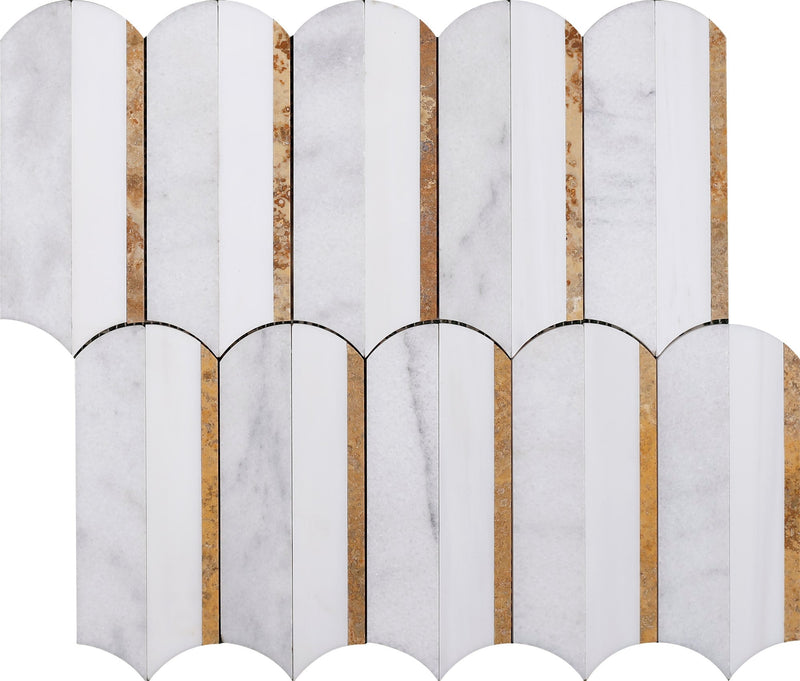 Glacier White & Alba Vera & Gold Silo Honed Waterjet Mosaic