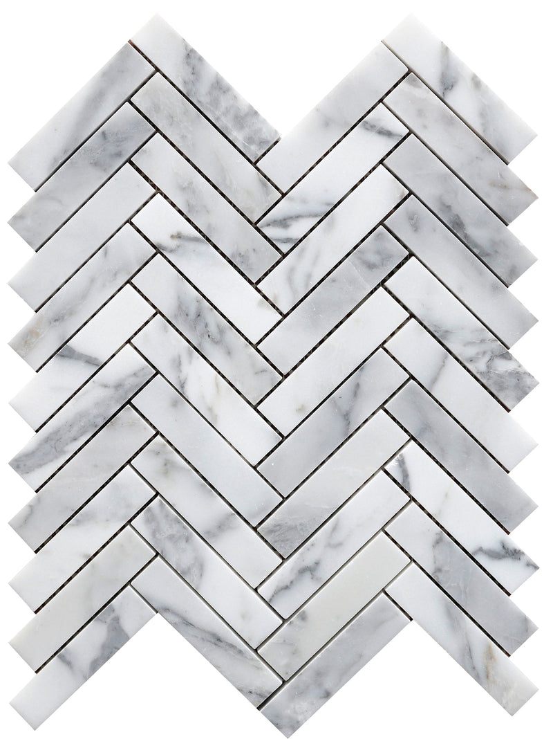 Statuario Herringbone 2.5 x 10 cm Honed Mosaic