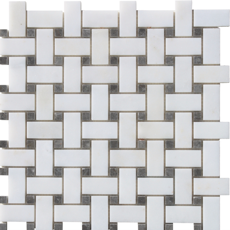 Caribbean Grey & Afyon White Basketweave Polished Mosaic