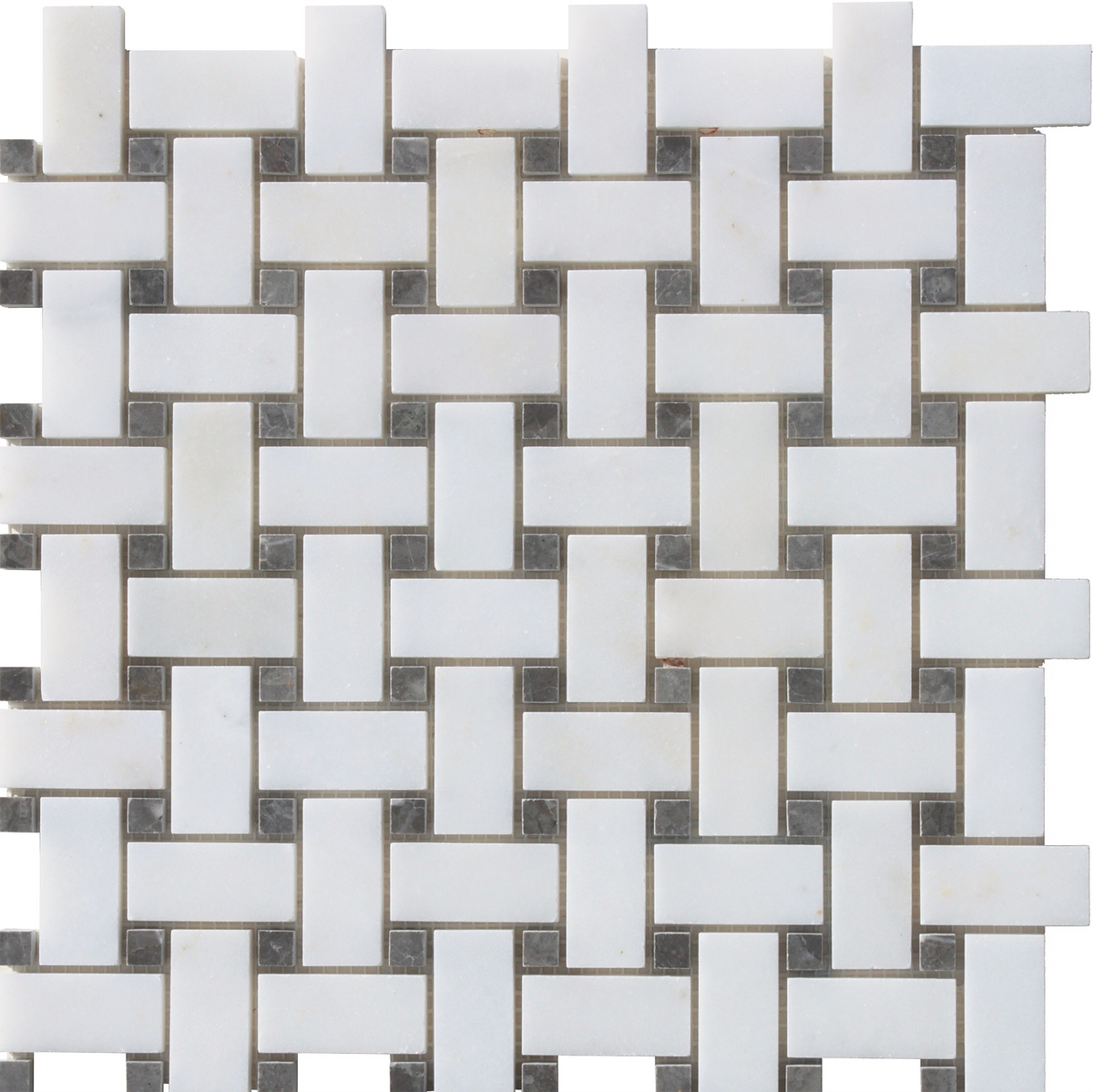 Caribbean Grey &amp; Afyon White Basketweave Polished Mosaic 