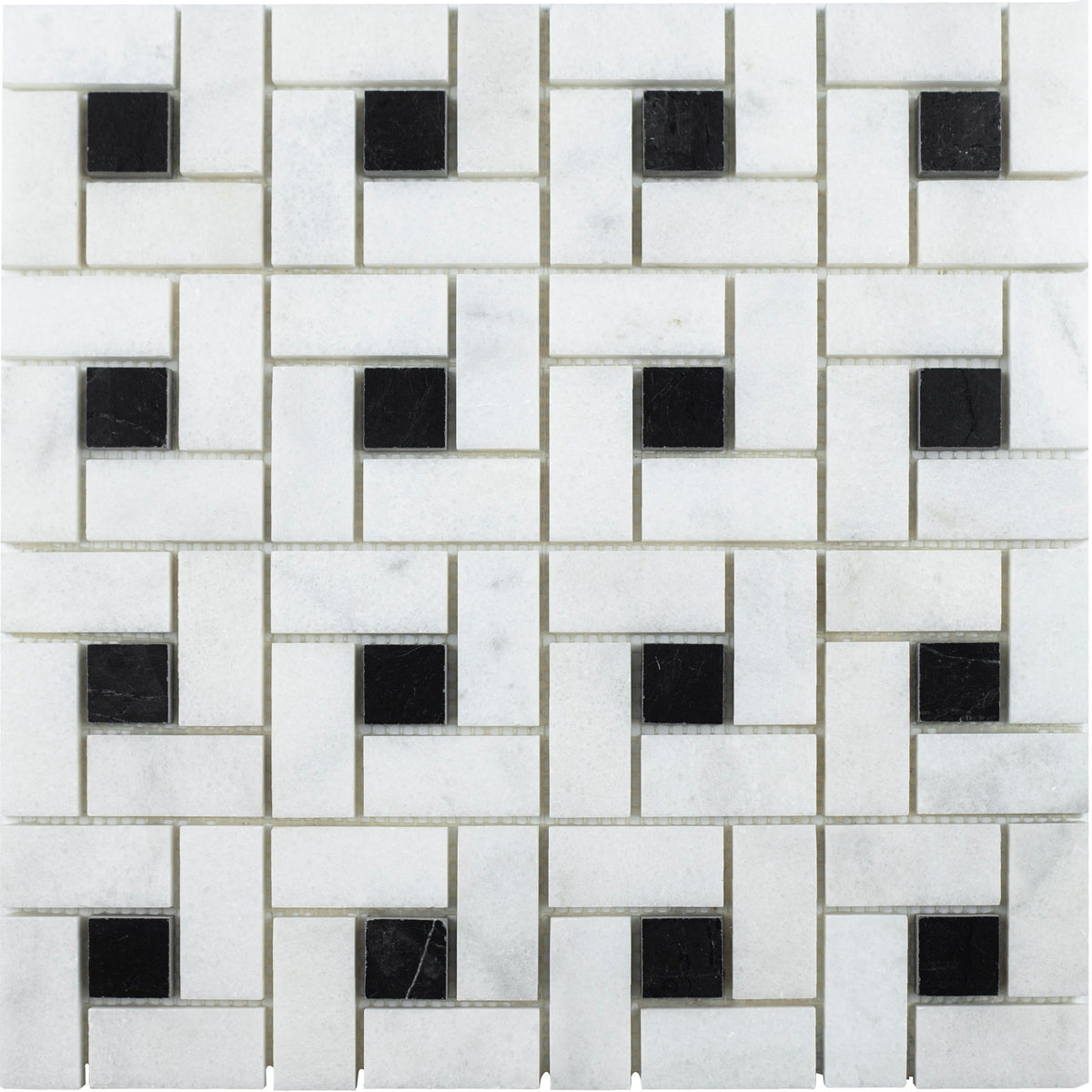 Alba Vera &amp; Black Silk Pinwheel Polished with Honed Dot Mosaic 