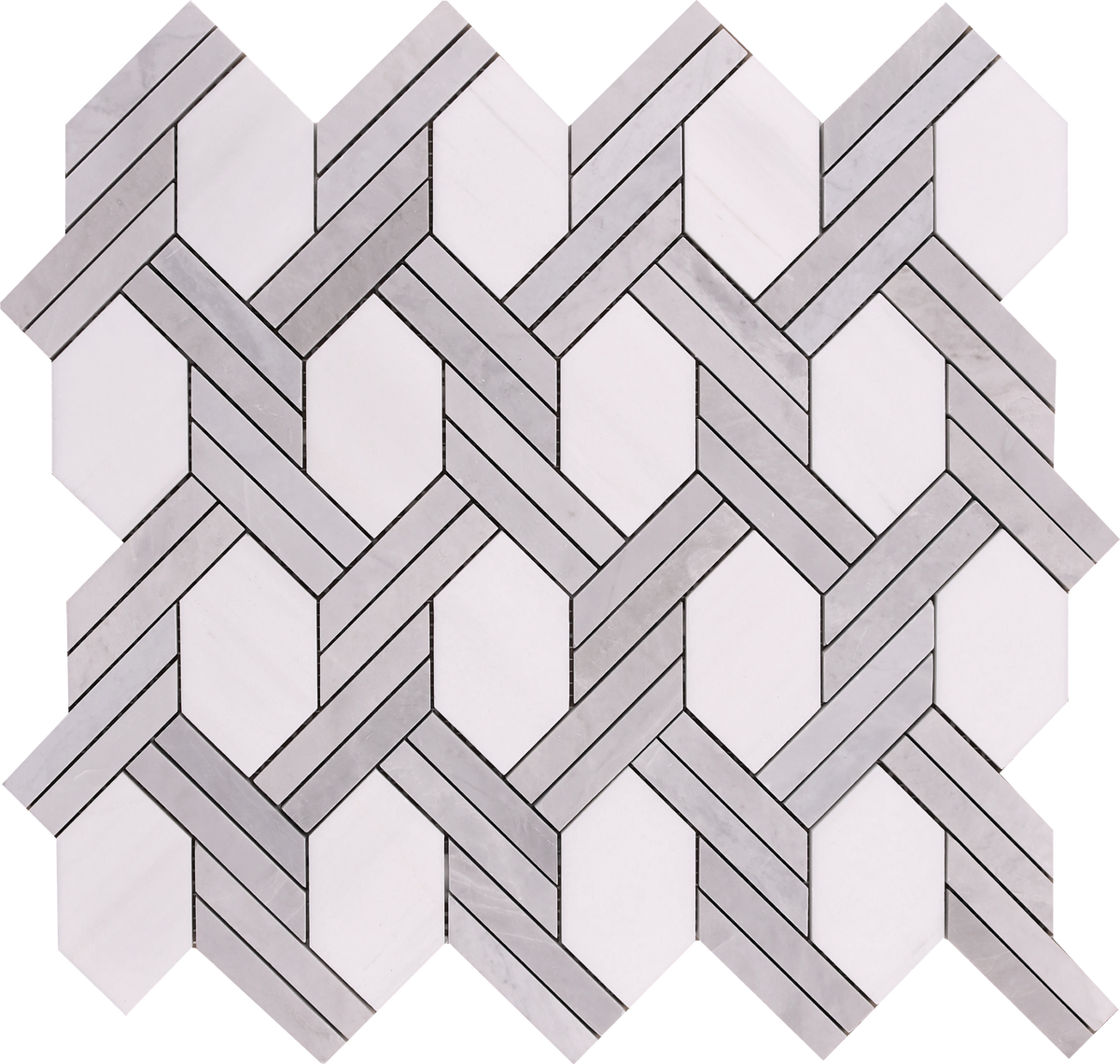 Glacier White &amp; Ice Grey Braid Basketweave Honed Mosaic 