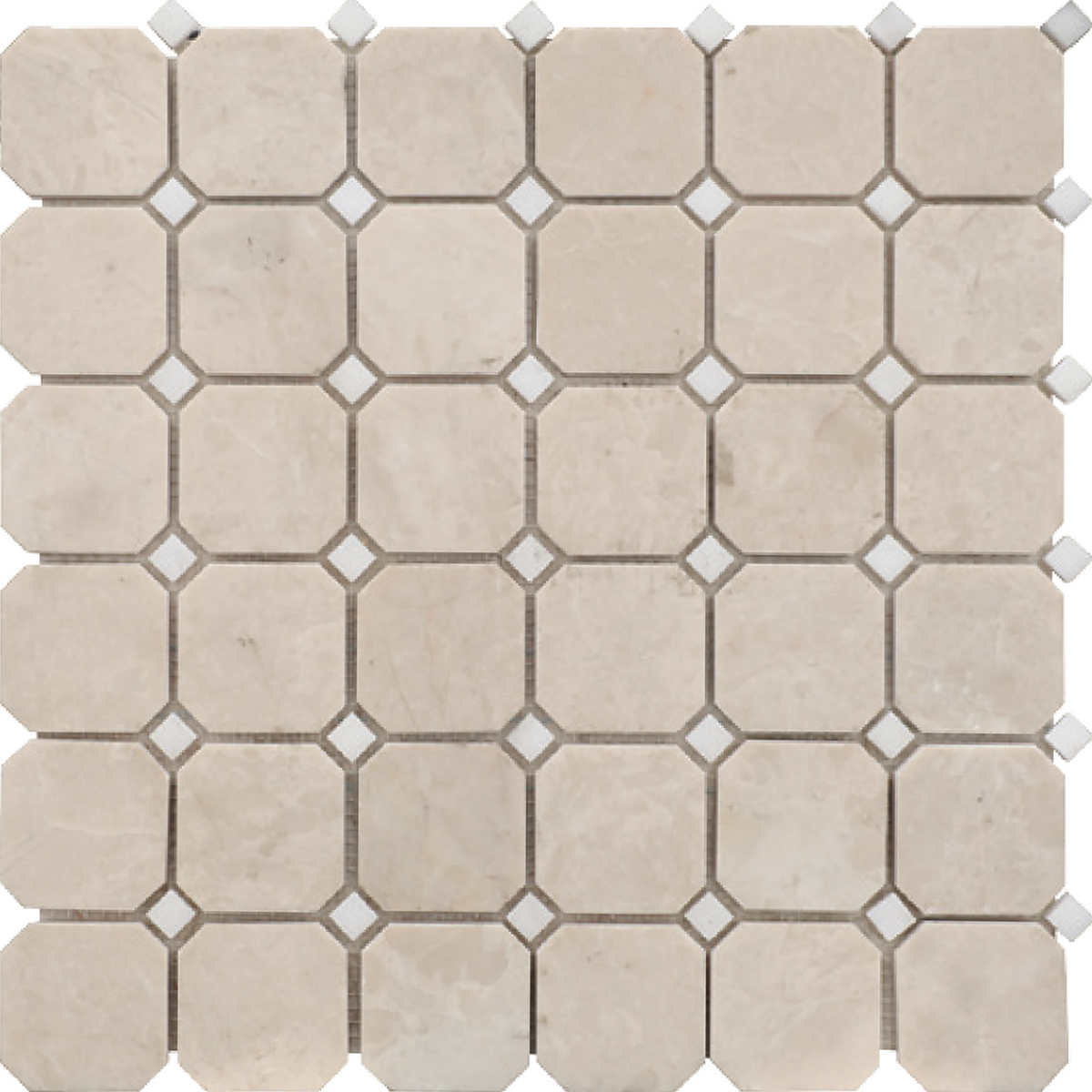 Afyon White &amp; Crema Ella Octagon Honed Mosaic 