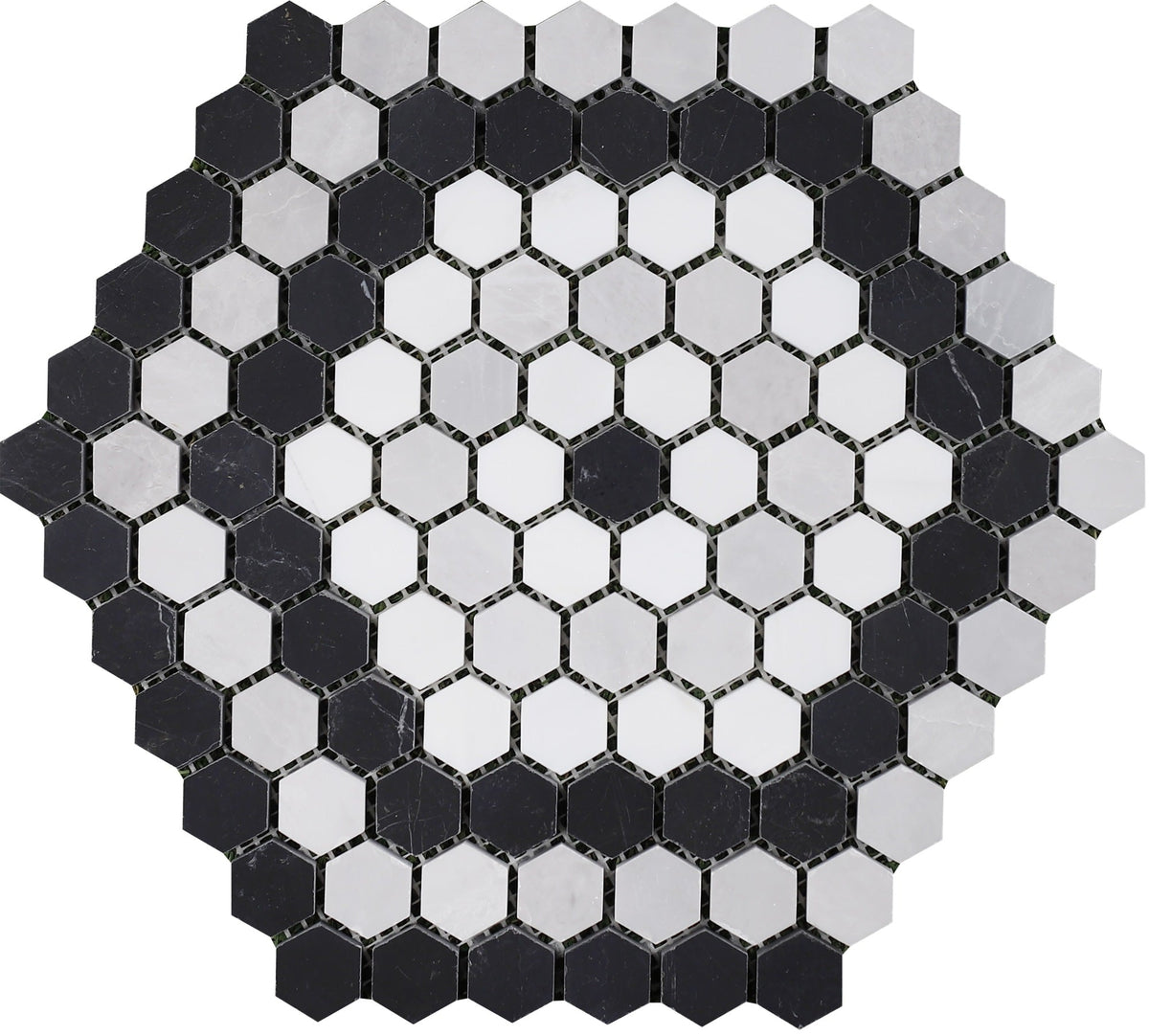 Glacier White &amp; Black Silk &amp; Ice Grey Bourbon Honed Mosaic 