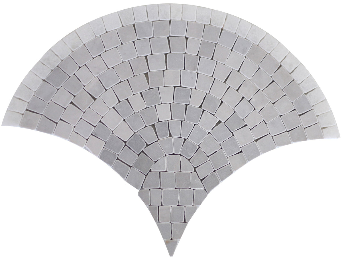Snow White &amp; Ice Grey &amp; Earth Grey Scallop Tumbled Mosaic 