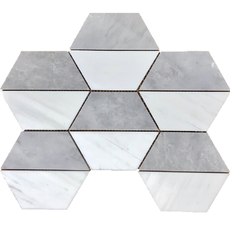 Glacier White & Ice Grey Honeycomb 12.5 cm Honed Mosaic