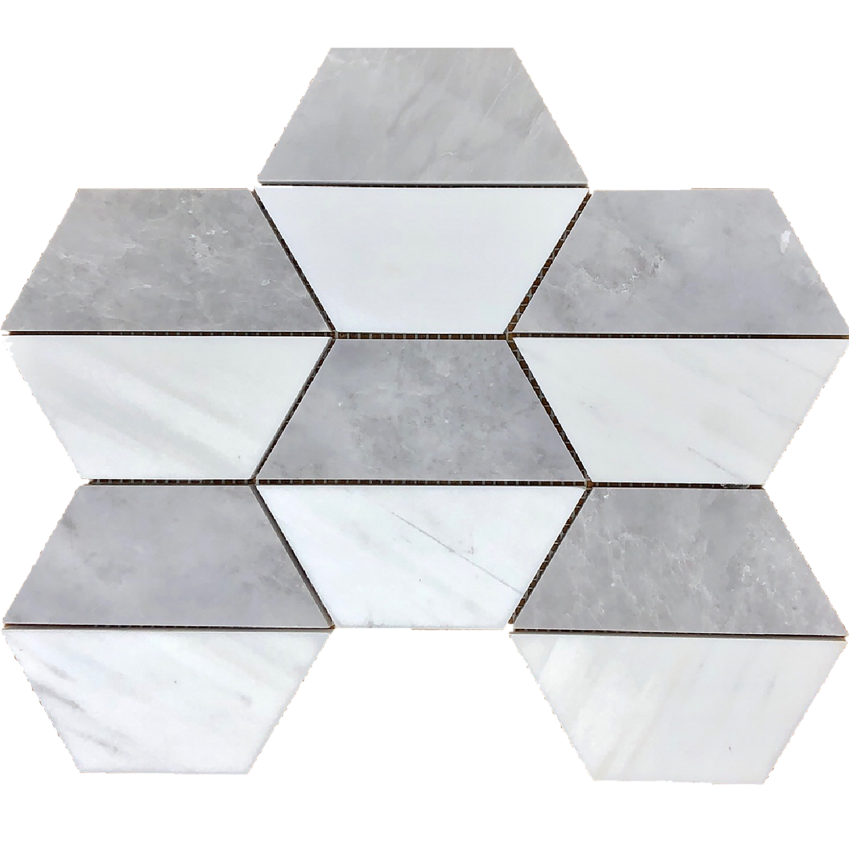 Glacier White &amp; Ice Grey Honeycomb 12.5 cm Honed Mosaic 