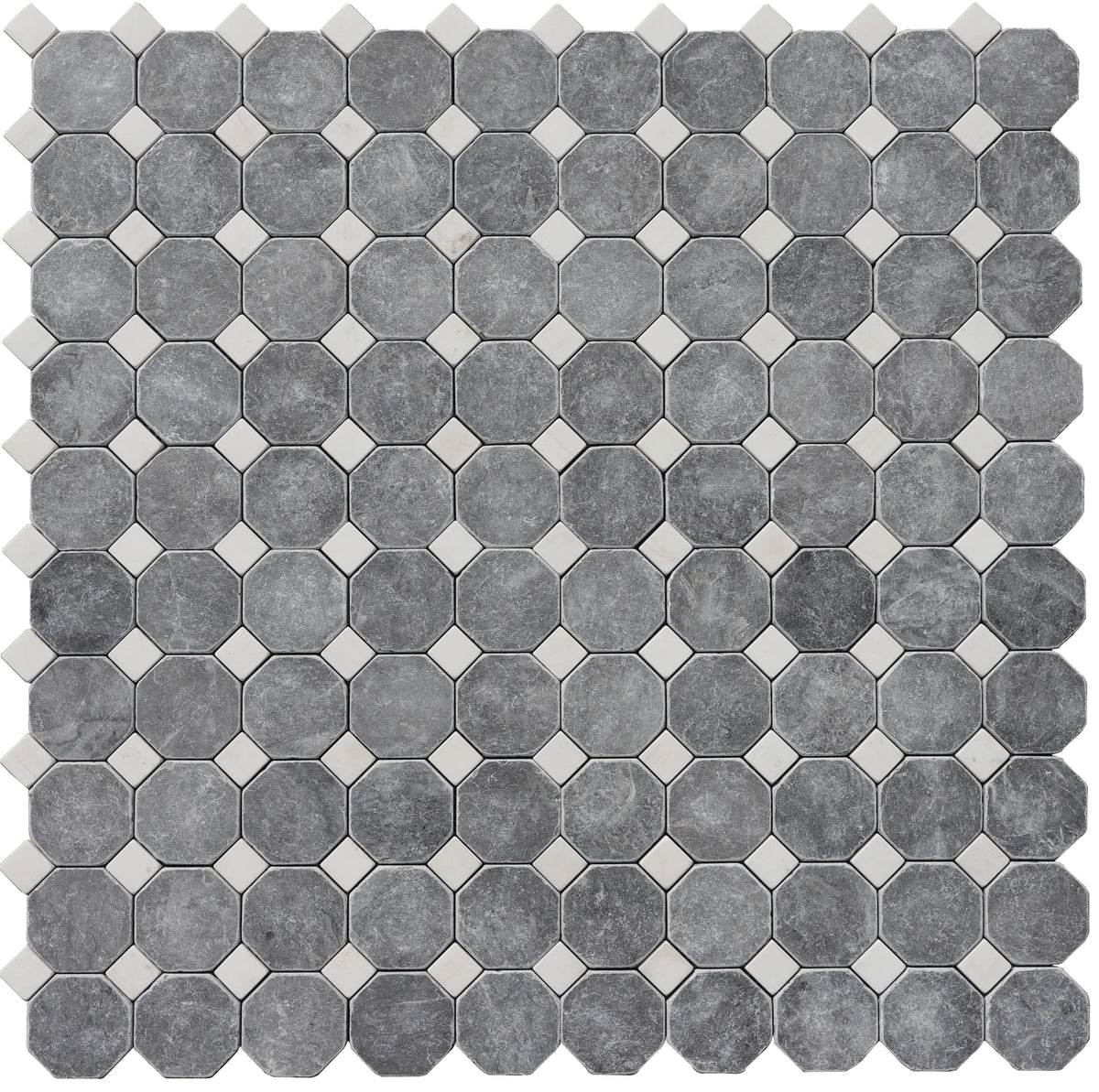 Glacier White &amp; Lovina Grey Siena Octagon Tumbled Mosaic 