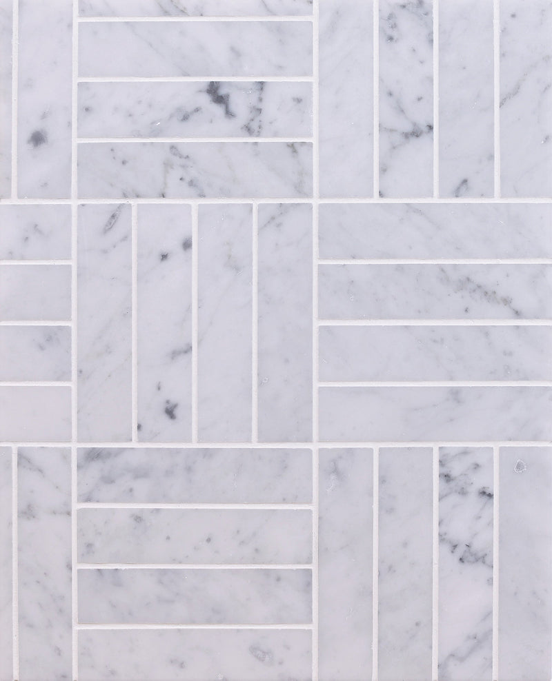 Bianco Carrara Double Brick 2.5 x 10 cm Honed Mosaic