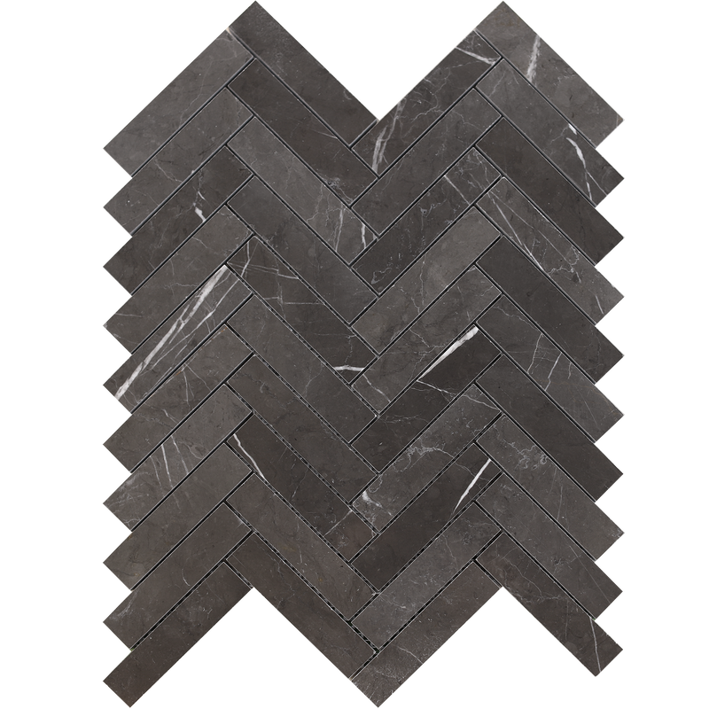Mount Grey Plain Herringbone 2.5 x 10 cm Honed Mosaic