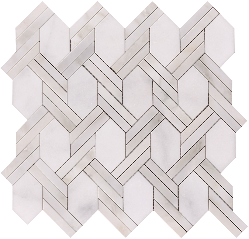 Afyon White & Calacatta Vida Braid Basketweave Honed Mosaic