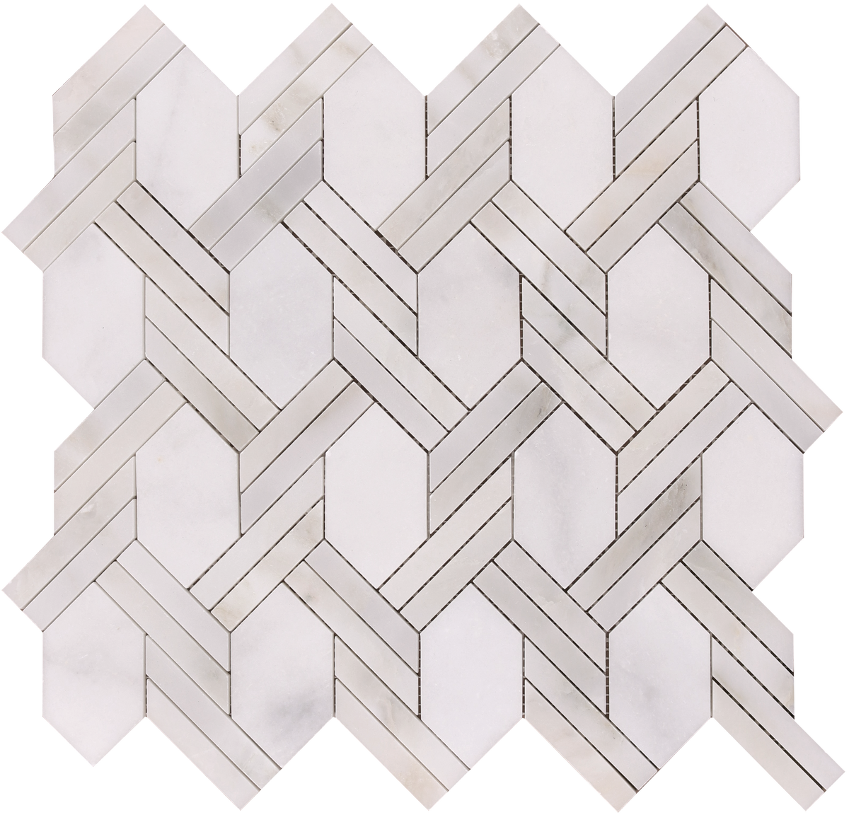 Afyon White &amp; Calacatta Vida Braid Basketweave Honed Mosaic 