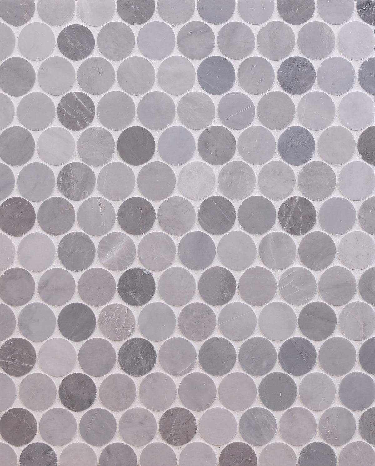 Ice Grey &amp; Earth Grey Penny Round Honed Mosaic 