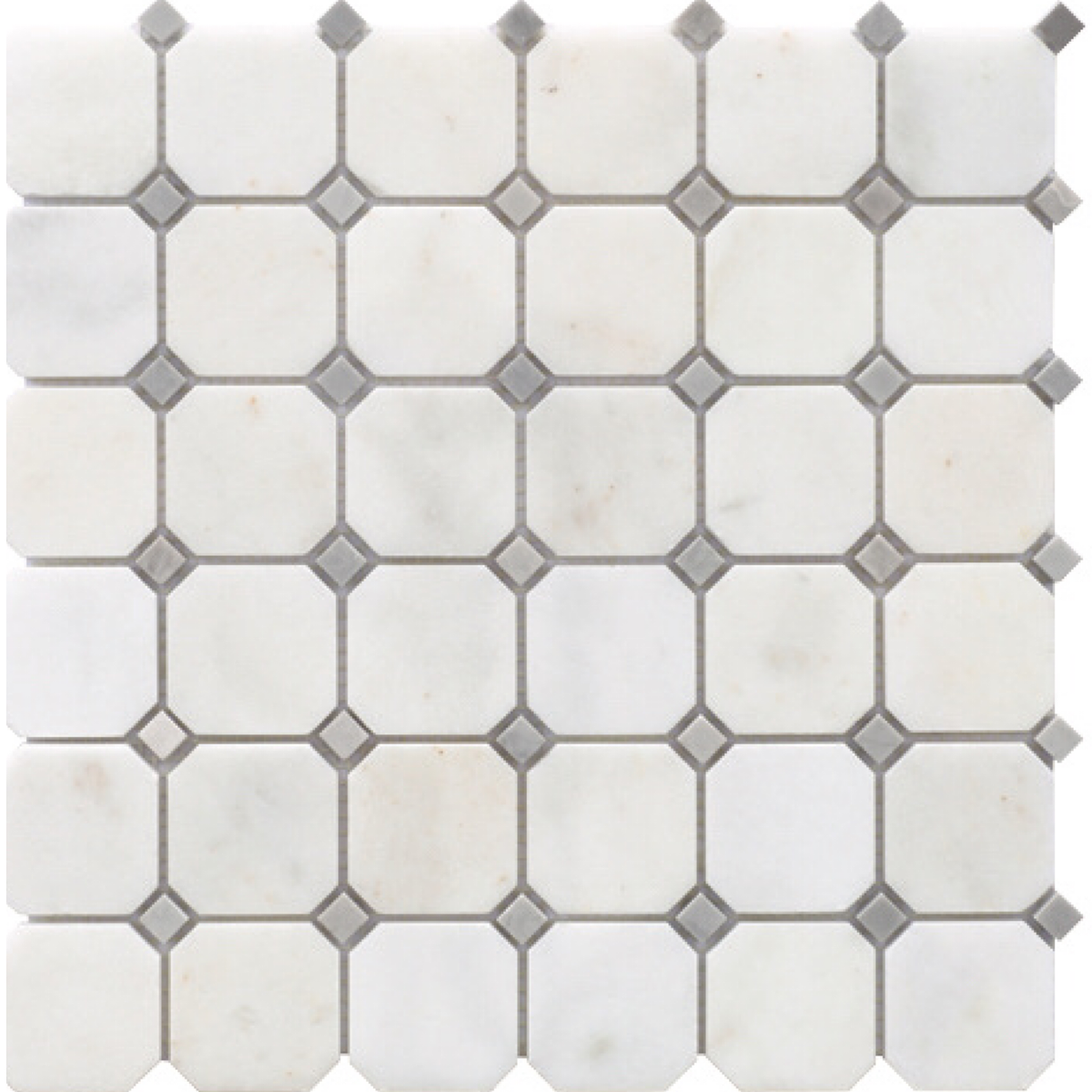 Afyon White &amp; Ice Grey Octagon Polished Mosaic 