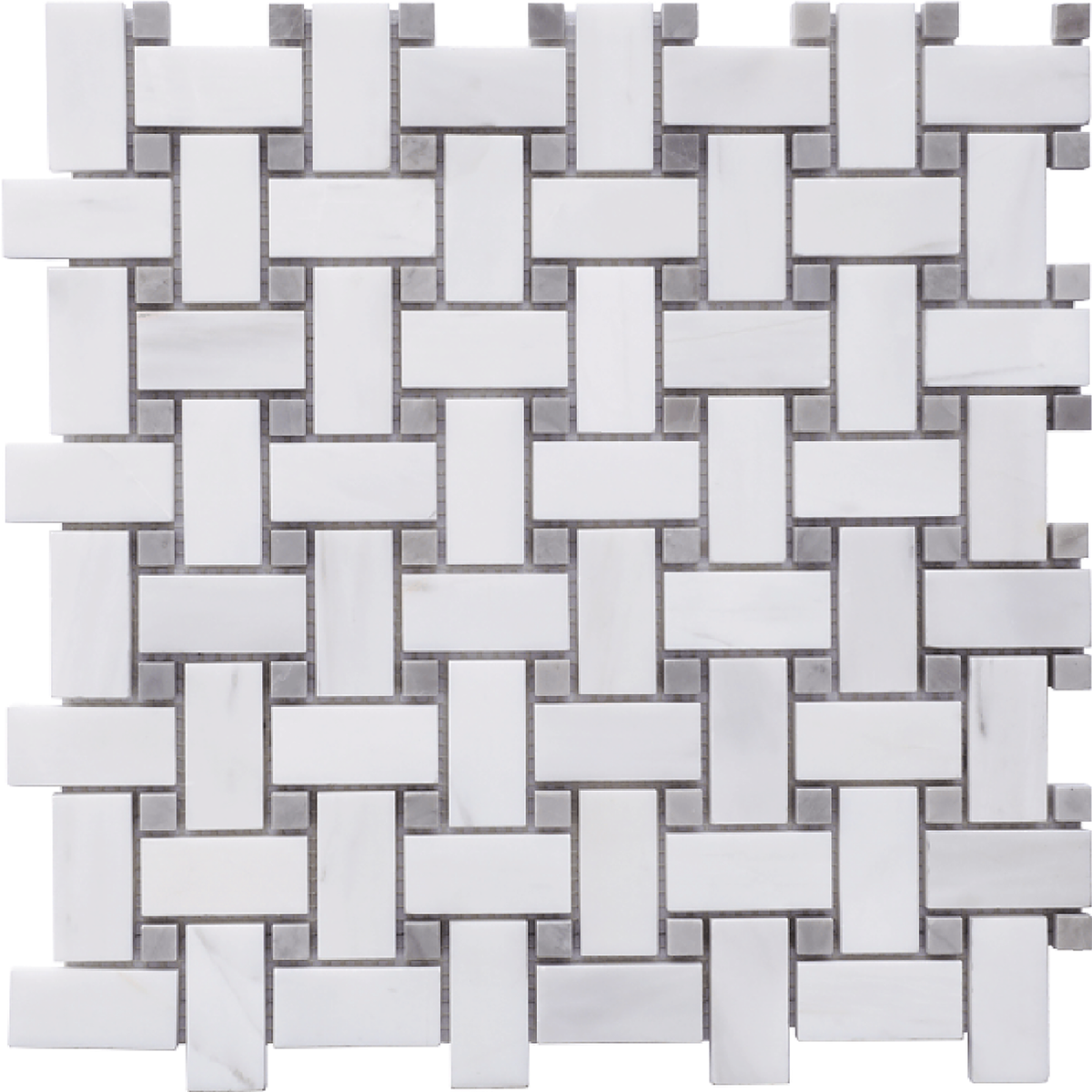 Glacier White &amp; Ice Grey Basketweave Polished Mosaic 
