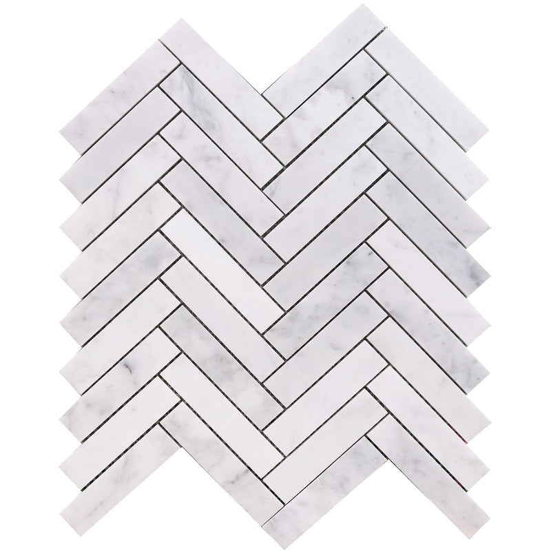 Bianco Carrara Herringbone 2.5 x 10 cm Honed Mosaic