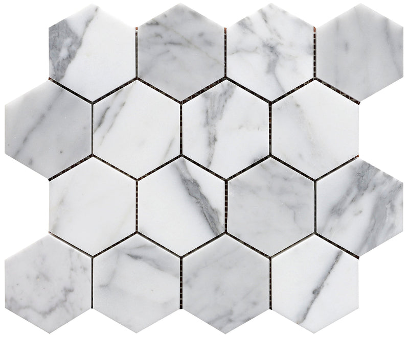 Statuario Hexagon 7.5 cm Honed Mosaic