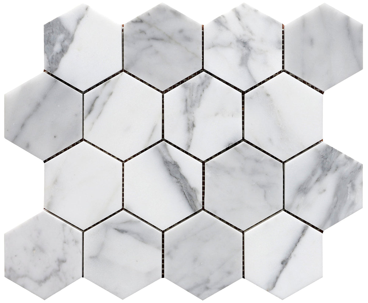 Statuario Hexagon 7.5 cm Honed Mosaic 