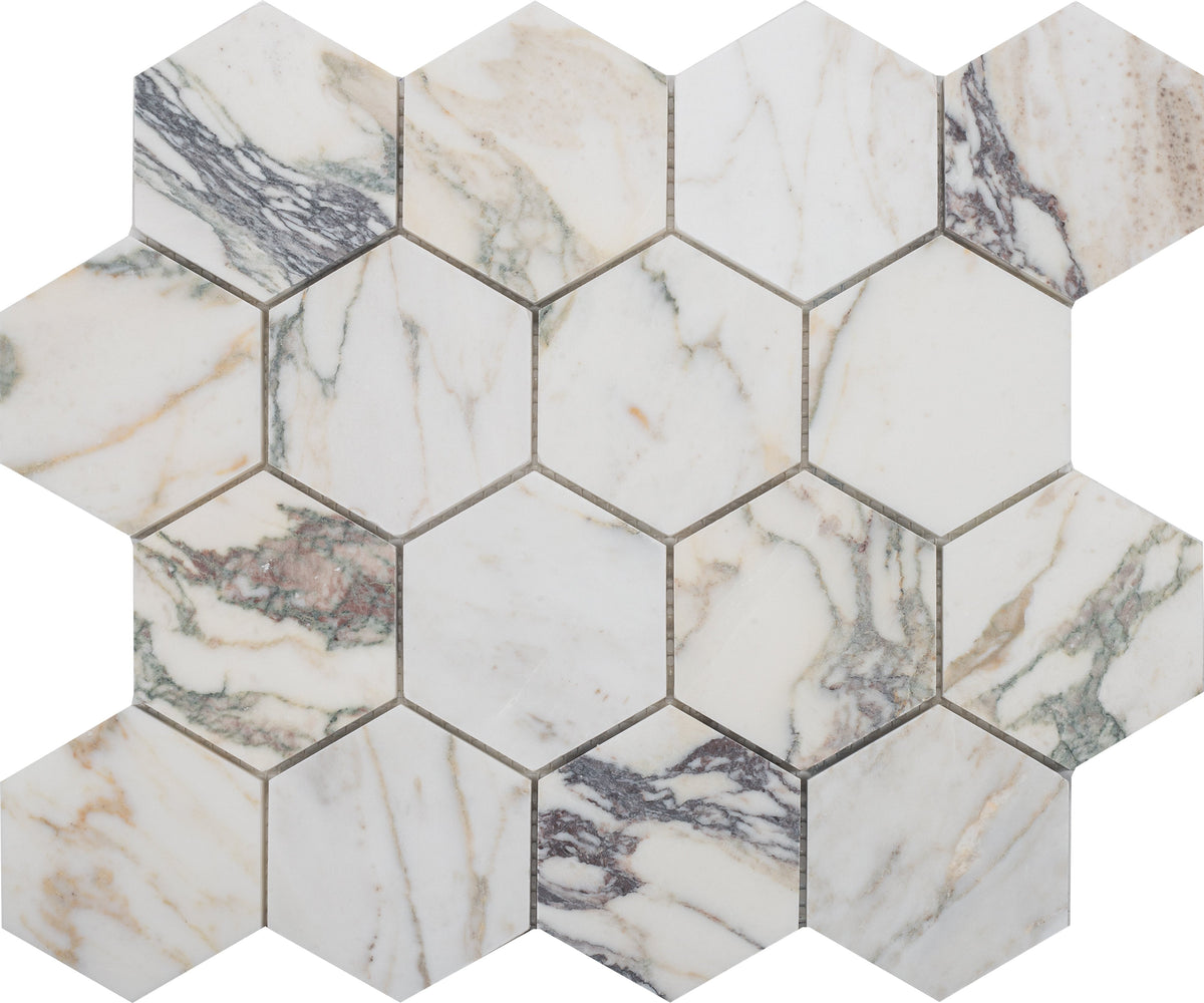 Calacatta Monet Hexagon 7.5 cm Honed Mosaic 