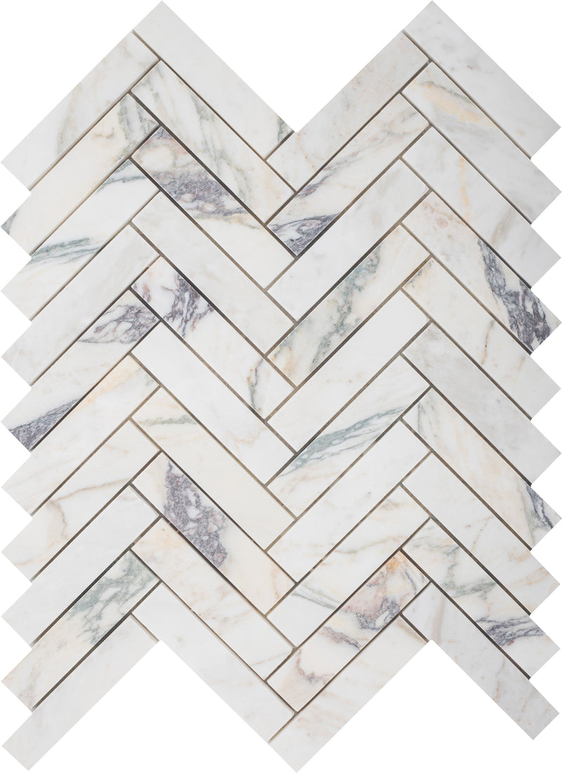 Calacatta Monet Herringbone 2.5 x 10 cm Honed Mosaic