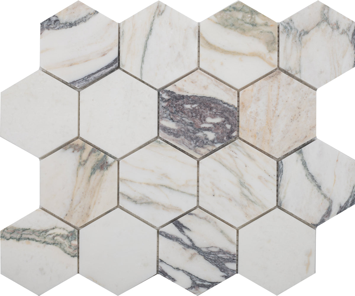 Calacatta Monet Hexagon 7.5 cm Honed Mosaic 