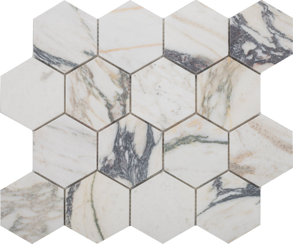 Calacatta Monet Hexagon 7.5 cm Honed Mosaic 