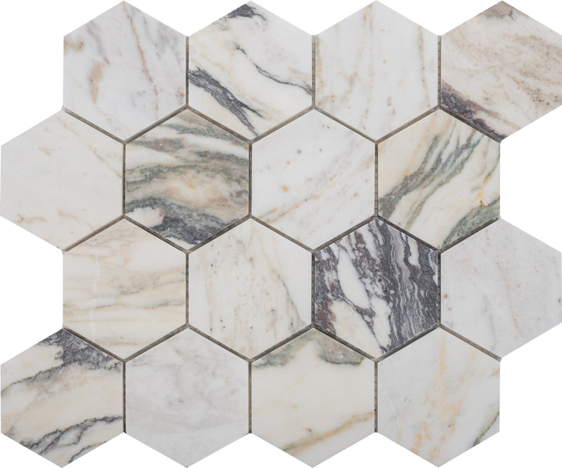 Calacatta Monet Hexagon 7.5 cm Honed Mosaic