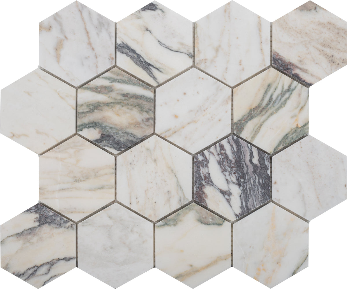 Calacatta Monet Hexagon 7.5 cm Honed Mosaic 