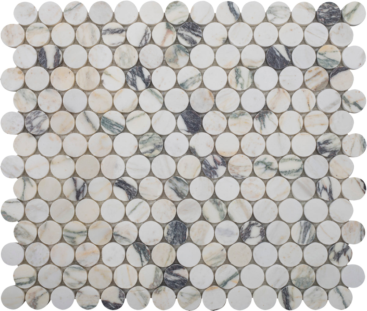 Calacatta Monet Penny Round Honed Mosaic 