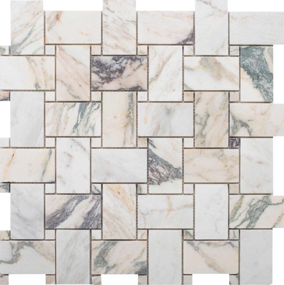 Calacatta Monet Large Basketweave Honed Mosaic 