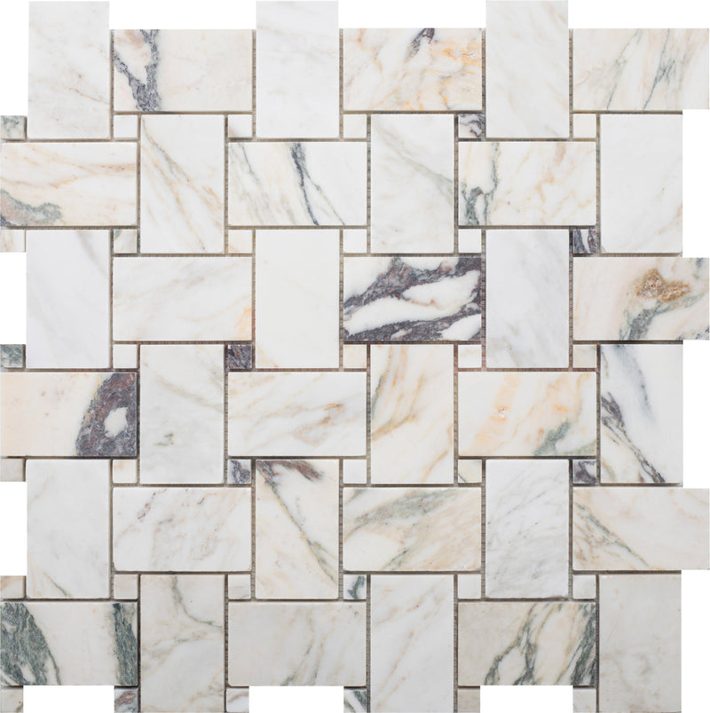 Calacatta Monet Large Basketweave Honed Mosaic