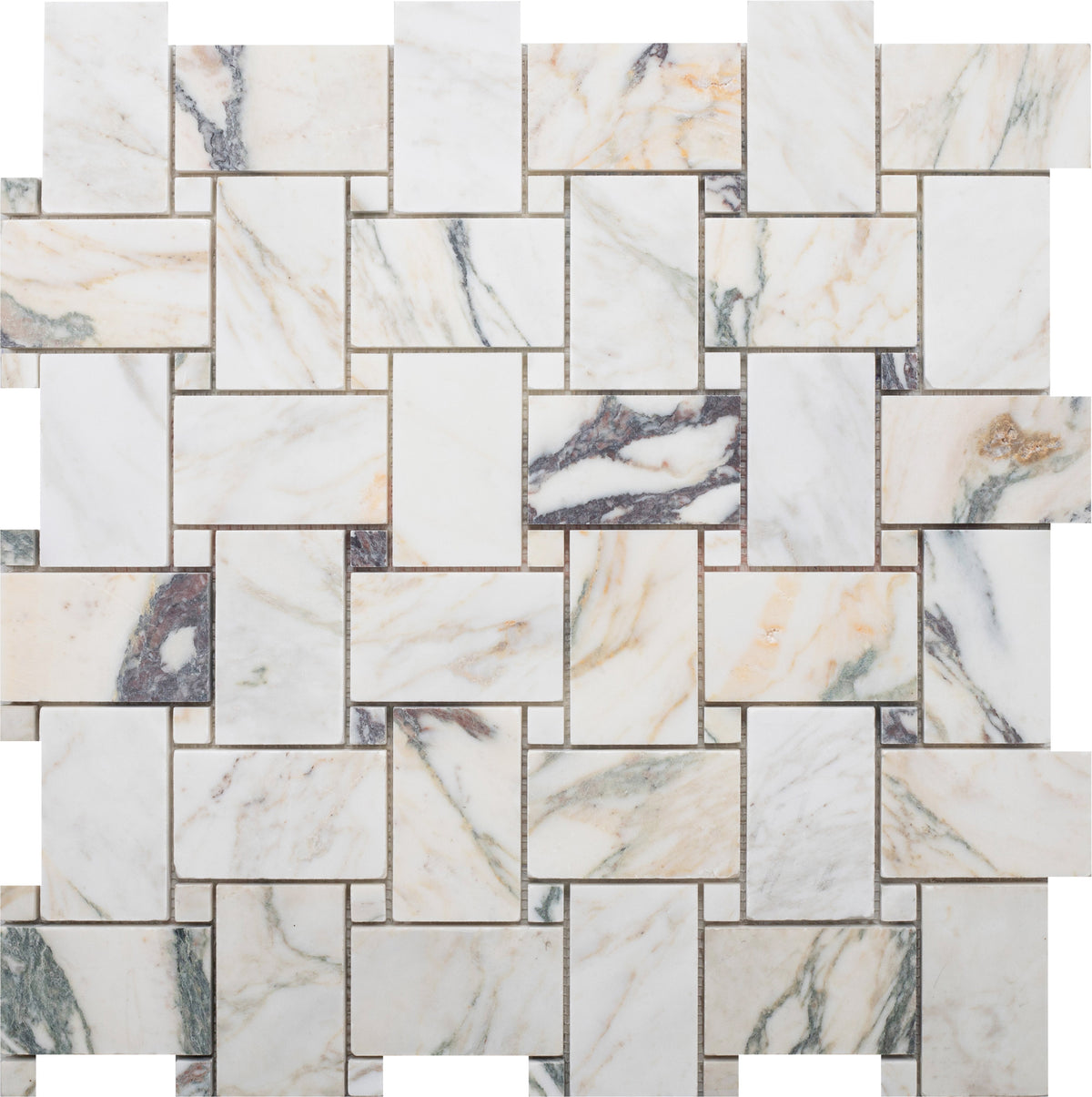 Calacatta Monet Large Basketweave Honed Mosaic 