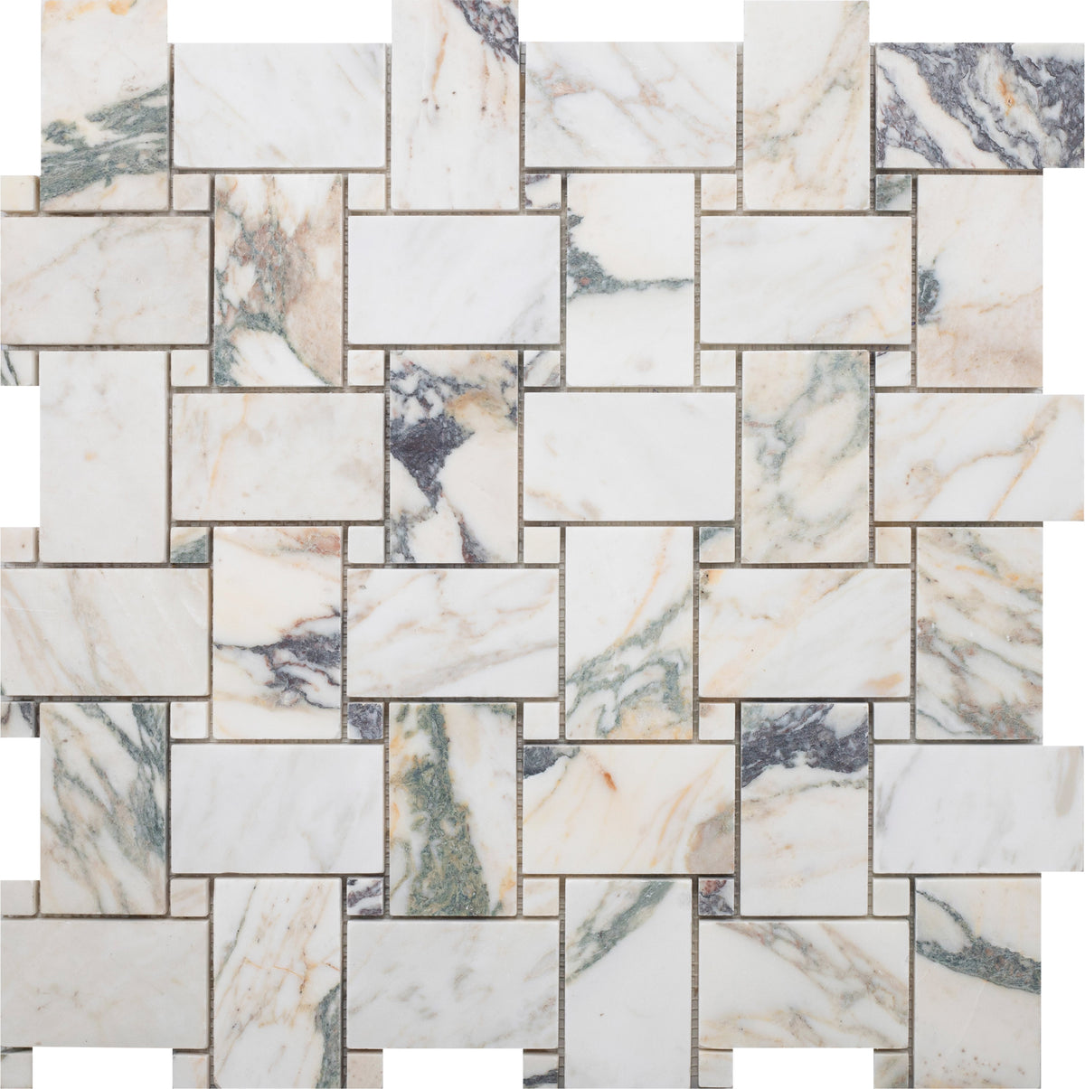 Calacatta Monet Large Basketweave Honed Mosaic 