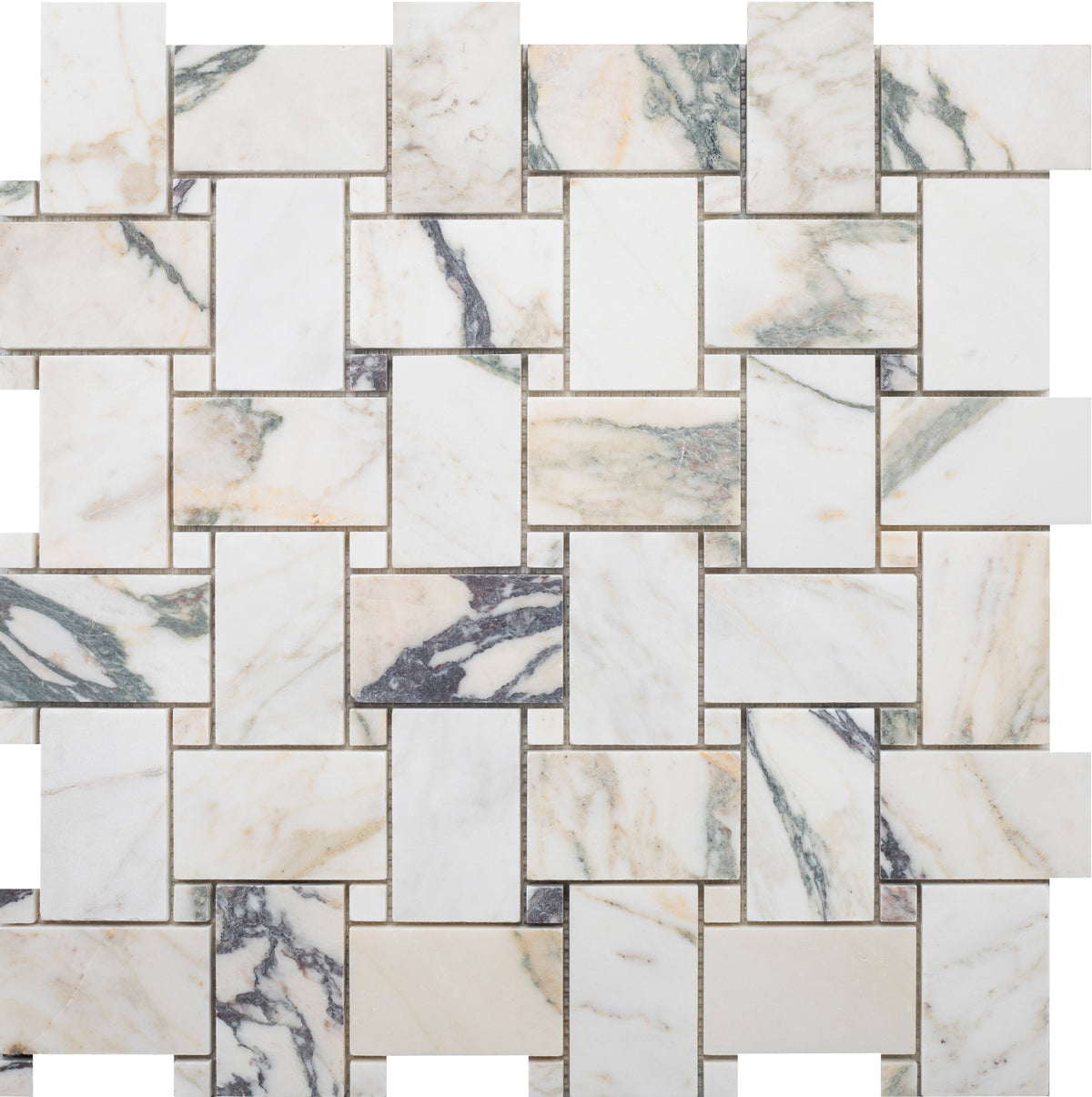 Calacatta Monet Large Basketweave Honed Mosaic 