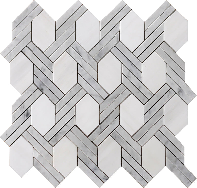 Glacier White & Bianco Carrara Braid Basketweave Honed Mosaic