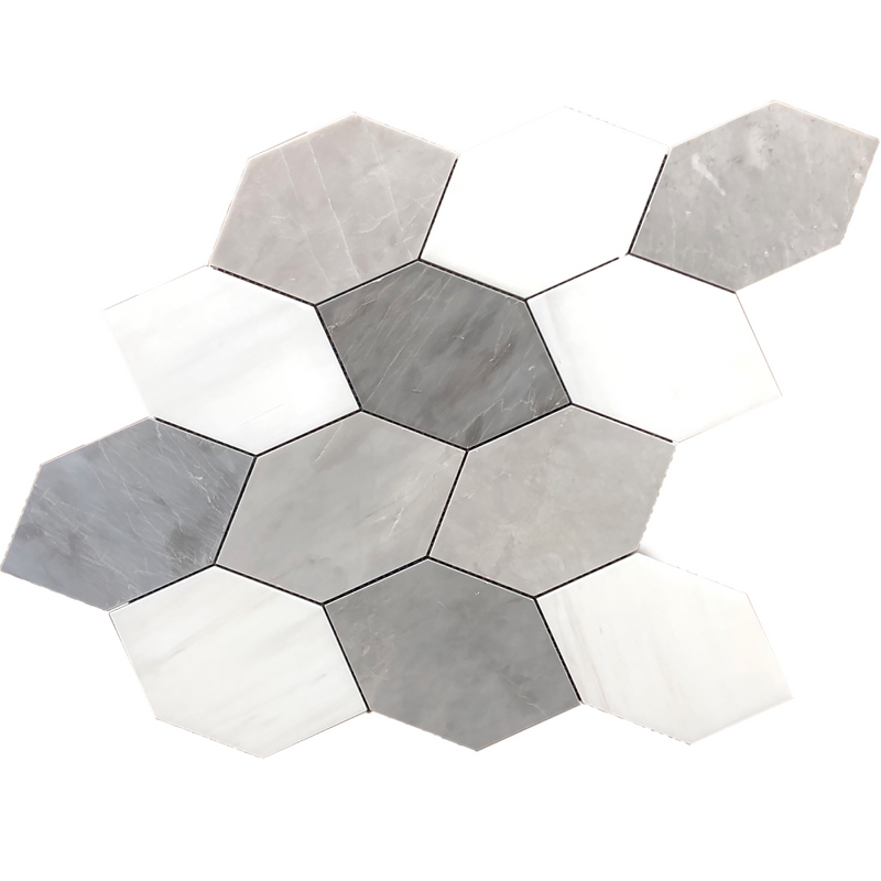 Glacier White & Ice Grey Leaf Polished Mosaic