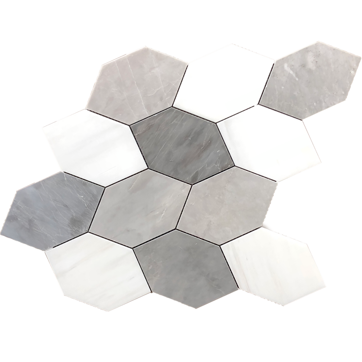 Glacier White &amp; Ice Grey Leaf Polished Mosaic 