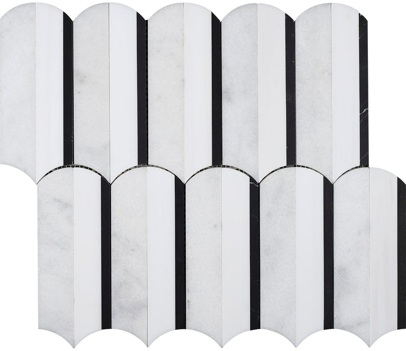Glacier White & Alba Vera & Black Silo Honed Waterjet Mosaic