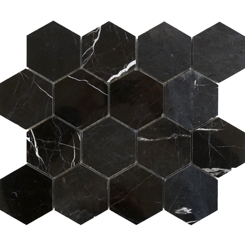 Black Silk Hexagon 7.5 cm Polished Mosaic