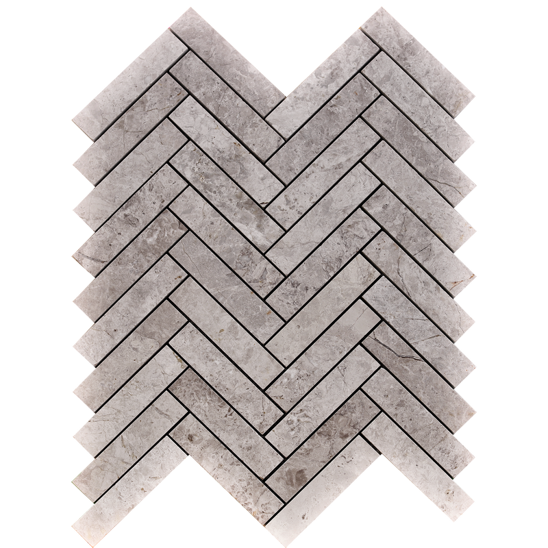 Tundra Grey & Tundra Blue Herringbone 2.5 x 10 cm Honed Mosaic