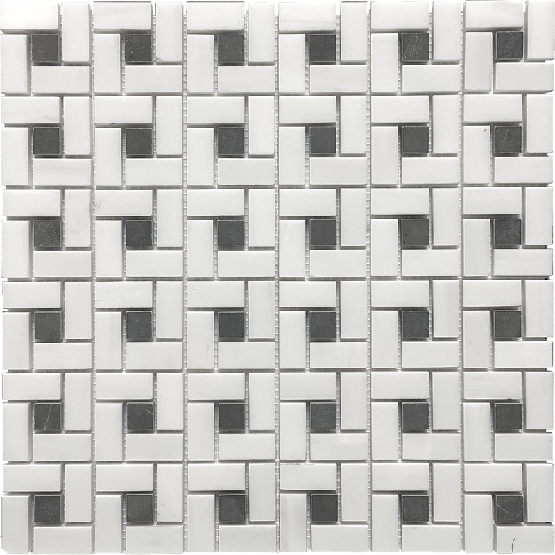 Glacier White & Mount Grey Plain Pinwheel Honed Mosaic