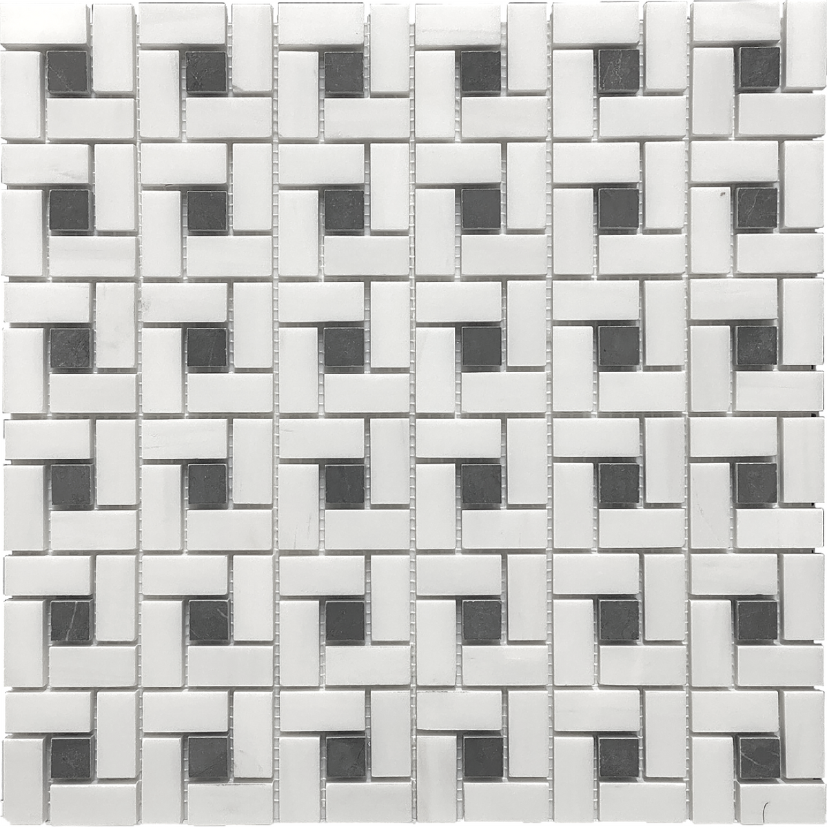 Glacier White &amp; Mount Grey Plain Pinwheel Honed Mosaic 