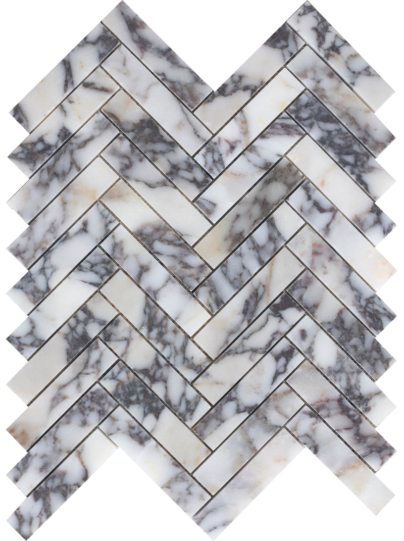 Calacatta Viola Herringbone 2.5 x 10 cm Honed Mosaic