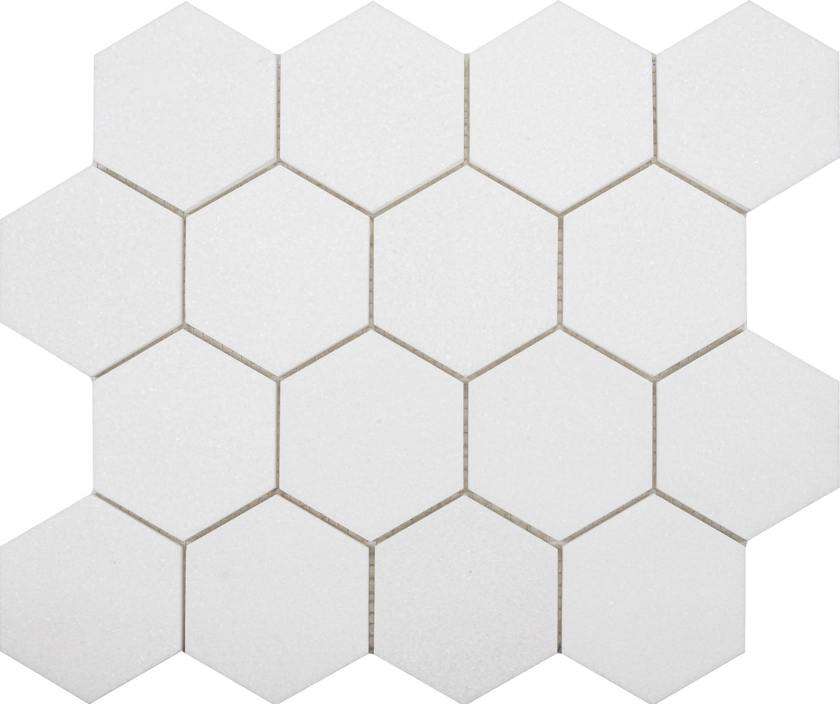 Thassos Hexagon 7.5 cm Honed Mosaic 