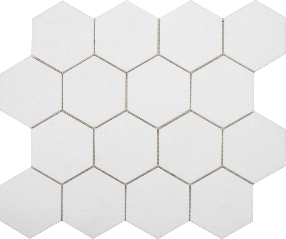 Thassos Hexagon 7.5 cm Honed Mosaic 