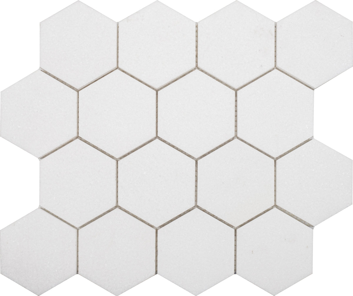 Thassos Hexagon 7.5 cm Honed Mosaic 