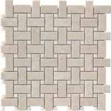 Afyon White & Crema Ella Basketweave Honed Mosaic