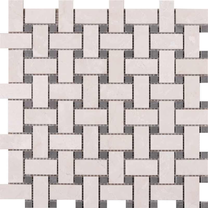 Mount Grey Plain & Moon Cream Basketweave Honed Mosaic