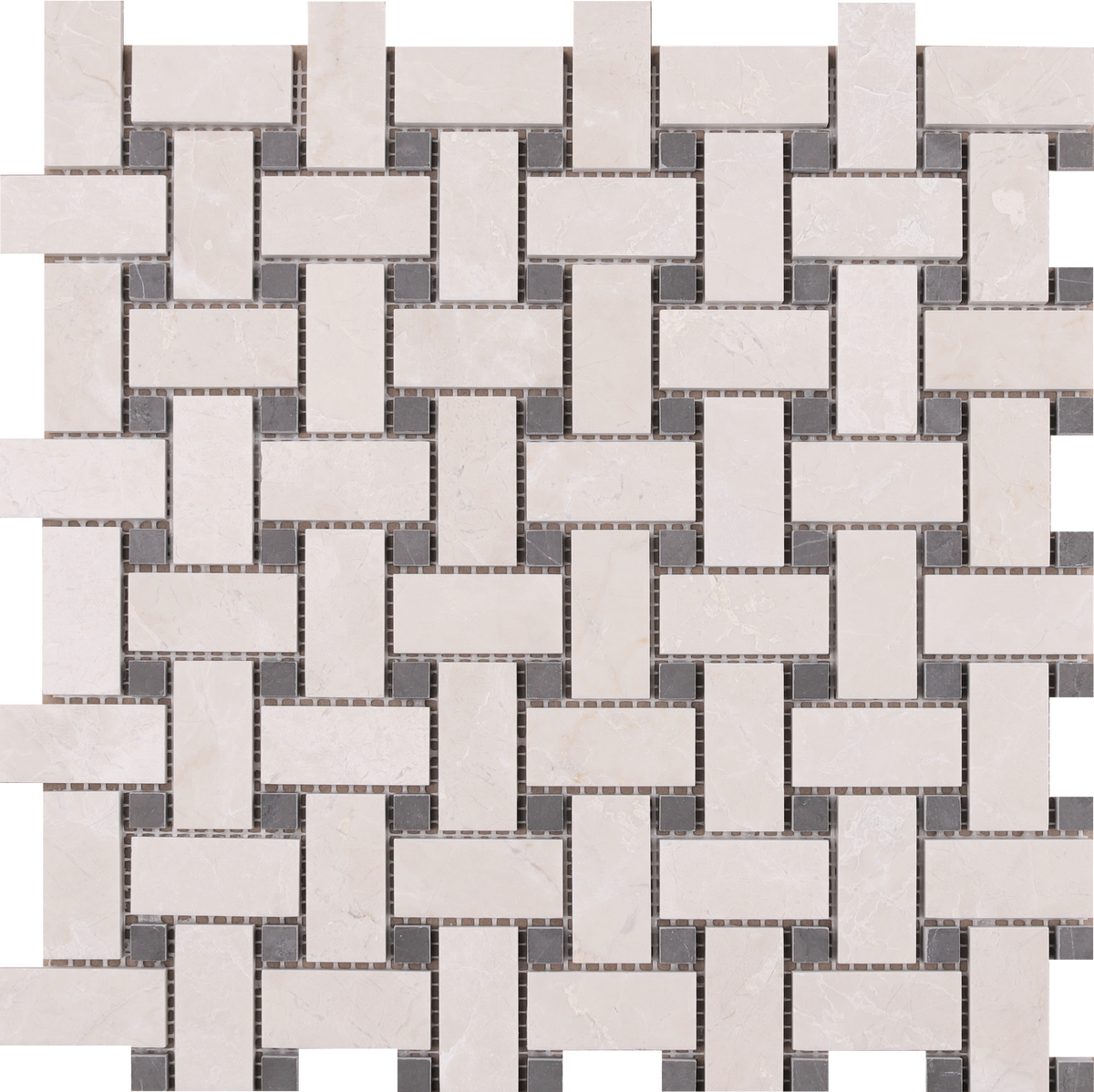Mount Grey Plain &amp; Moon Cream Basketweave Honed Mosaic 